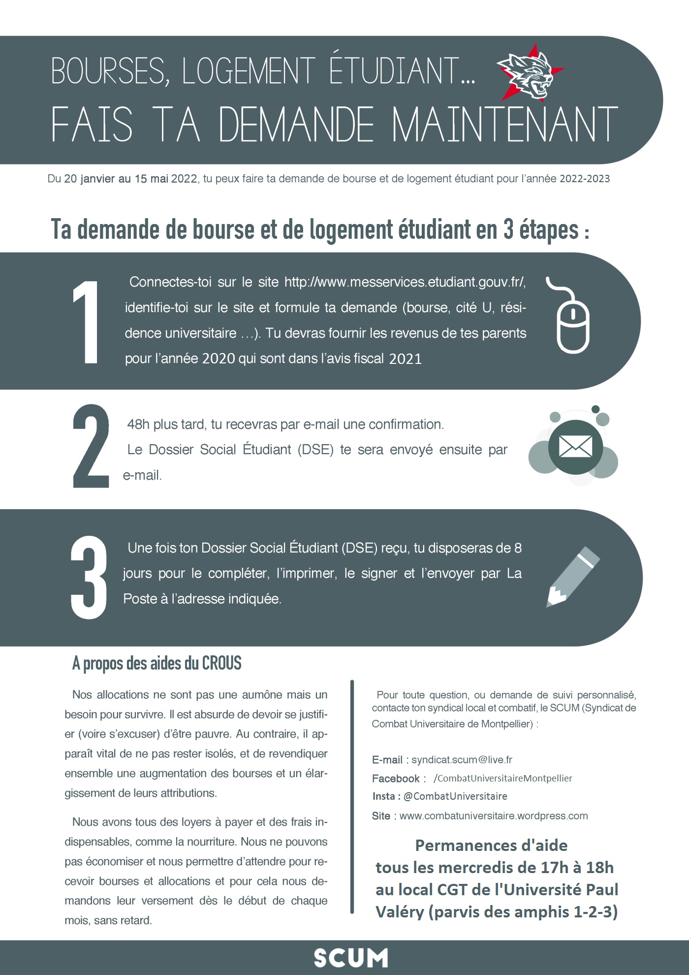 dossier social étudiant 2023 Fais Ta Demande De Bourse Et De Logement Étudiant Maintenant ! | Syndicat De Combat Universitaire De Montpellier – Scum
