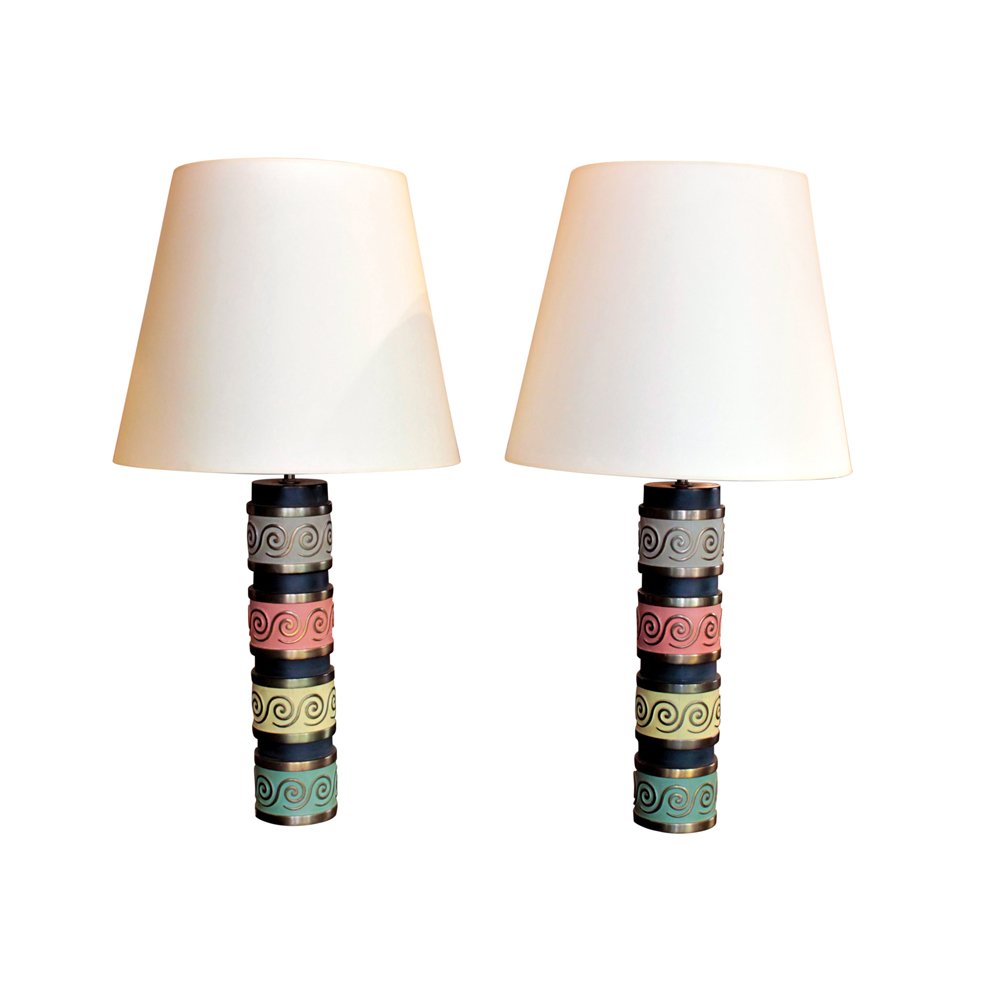 Pair of Modernist metal and brass table lamps Combray Gallery