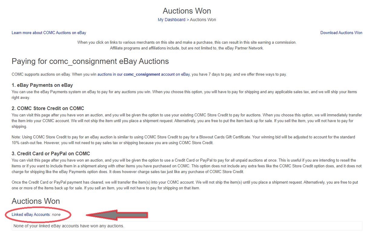 If I win an item on eBay, can I have it transferred into my COMC