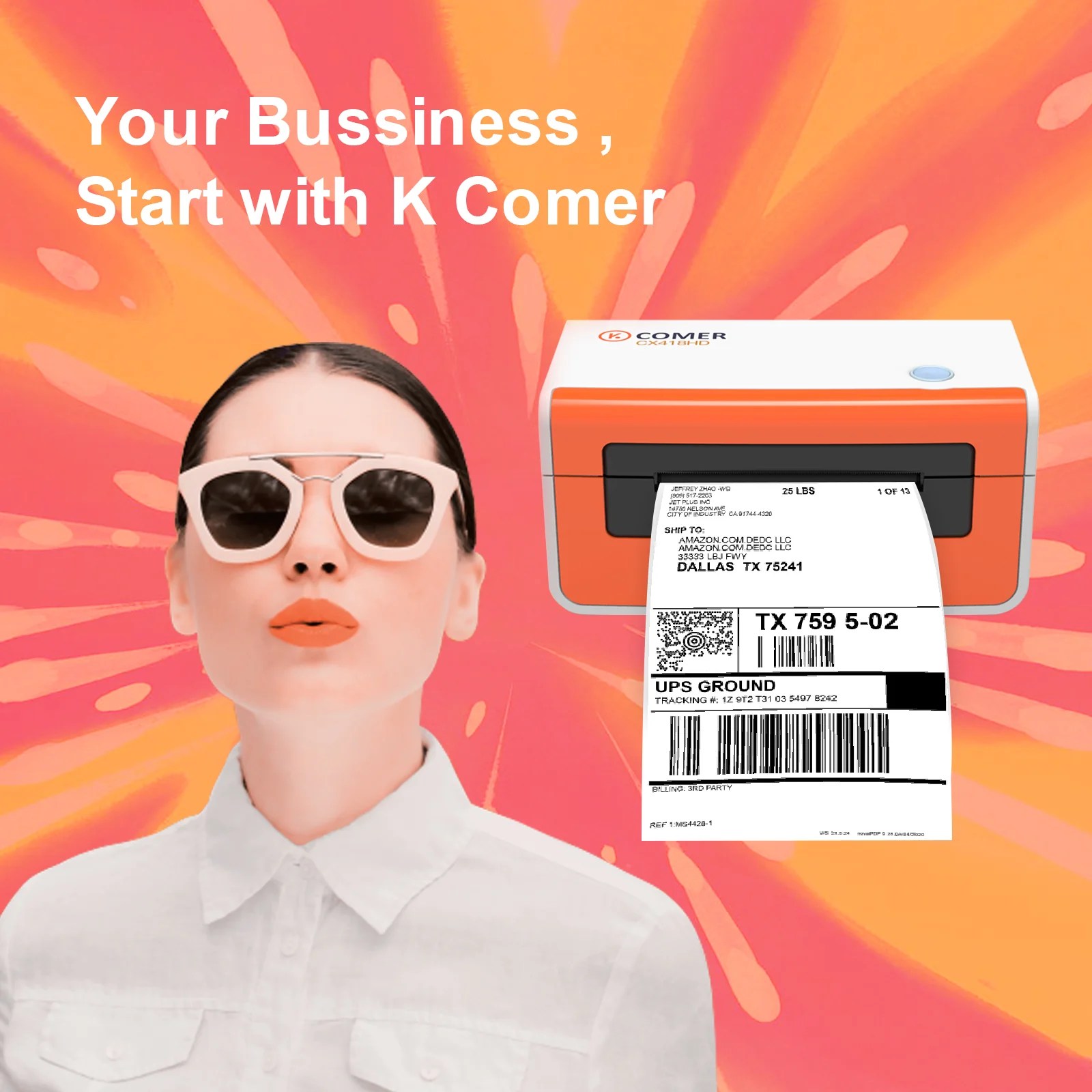 K Comer CX418HD Thermal Shipping Label Printer comer store