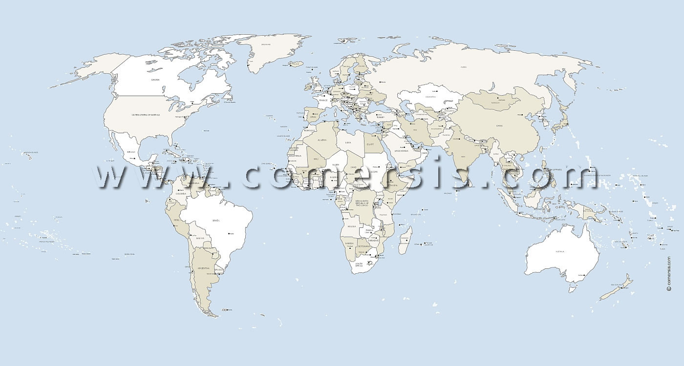 World Map With Countries Labeled And Capitals