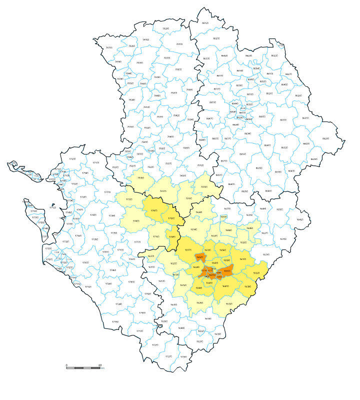 Carte des codes postaux du PoitouCharentes