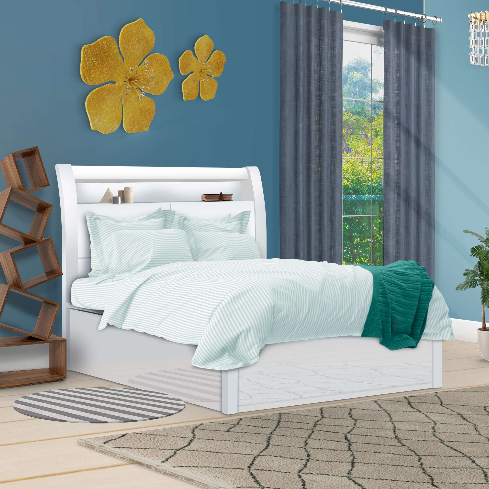 Rugby Glossy Wood Bed With Storage