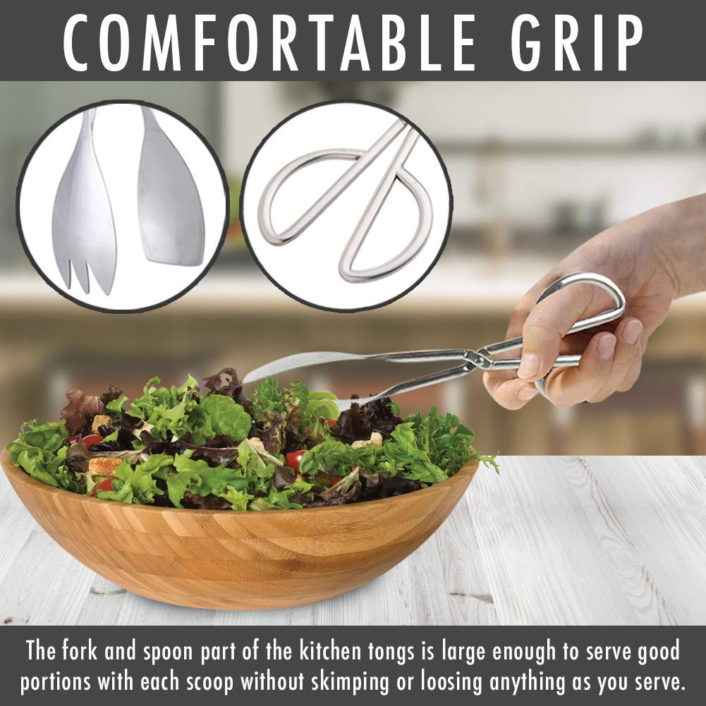 Stainless Steel Salad Tongs, 10 Inch Serving Tongs with Comfortable