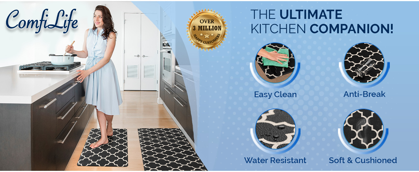 ComfiLife NonSlip Waterproof Cushioned Anti Fatigue 2Piece Kitchen