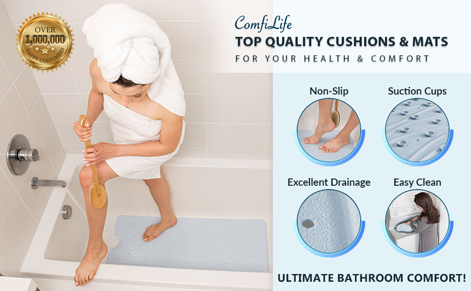 ComfiLife Bath Mat for Bathroom Tub and Shower Non Slip Extra Large