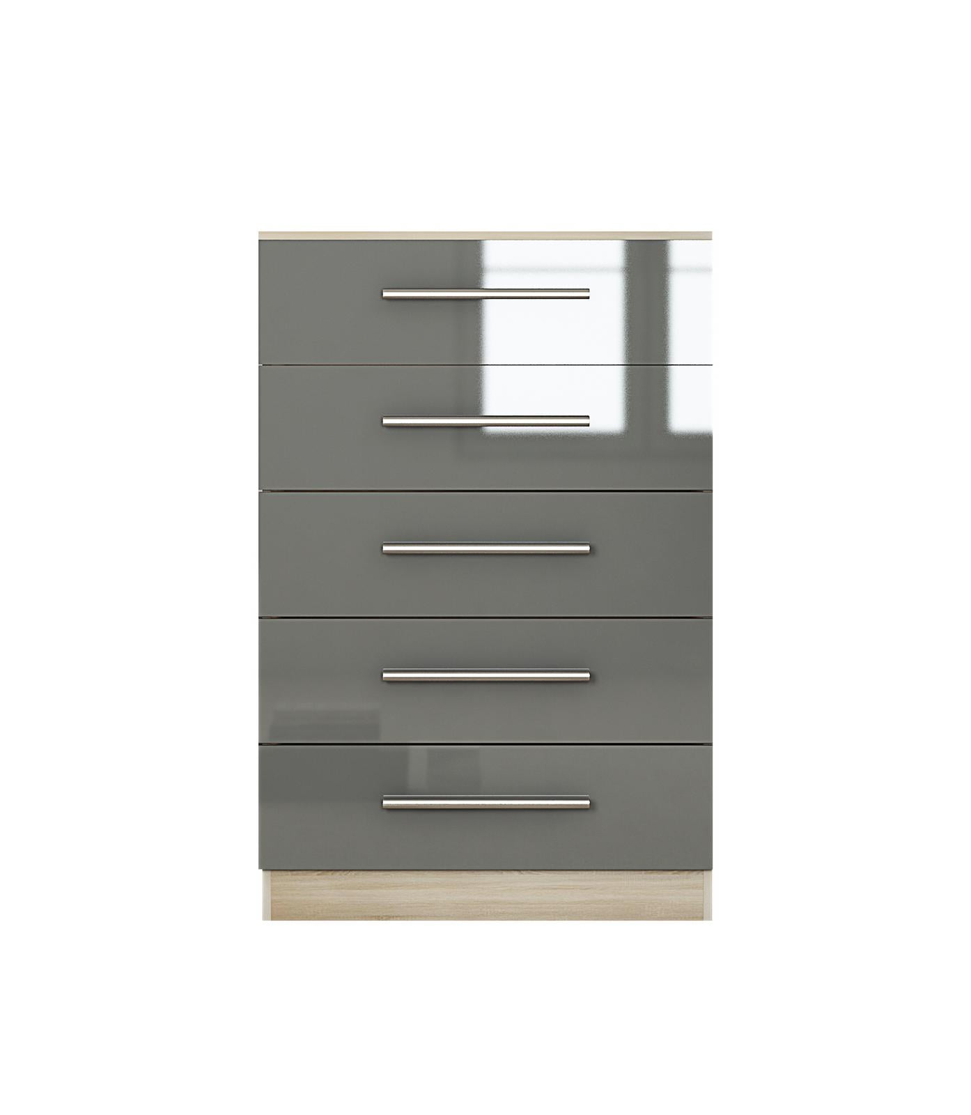 5 Drawers Chest Available in High Gloss Grey, White and Black Comfort Sleeps