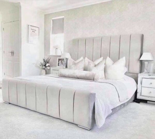 Panel Lines Upholstered Bed Frame and Mattress Set Comfort Sleeps