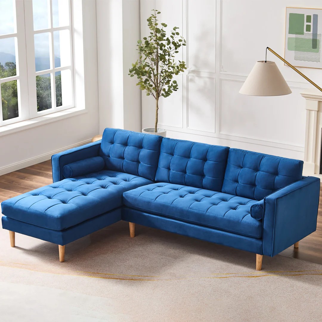 Blue Velvet Corner SofaLeft or Right Hand Facing Comfyland Furniture