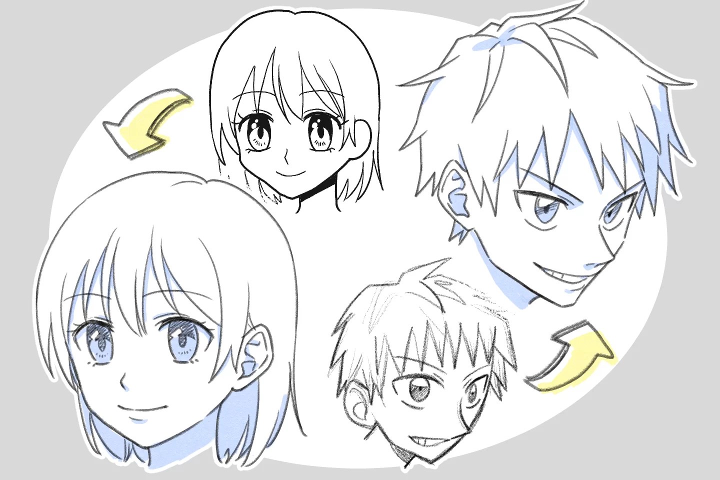 キャラ絵の最難関！煽りアングルの顔の描き方 | マエコのデジタル工房 角度のついた顔の描き方のコツ！アオリもフカンも自由自在に - イラスト・漫画(マンガ)教室 Egaco(エガコ)