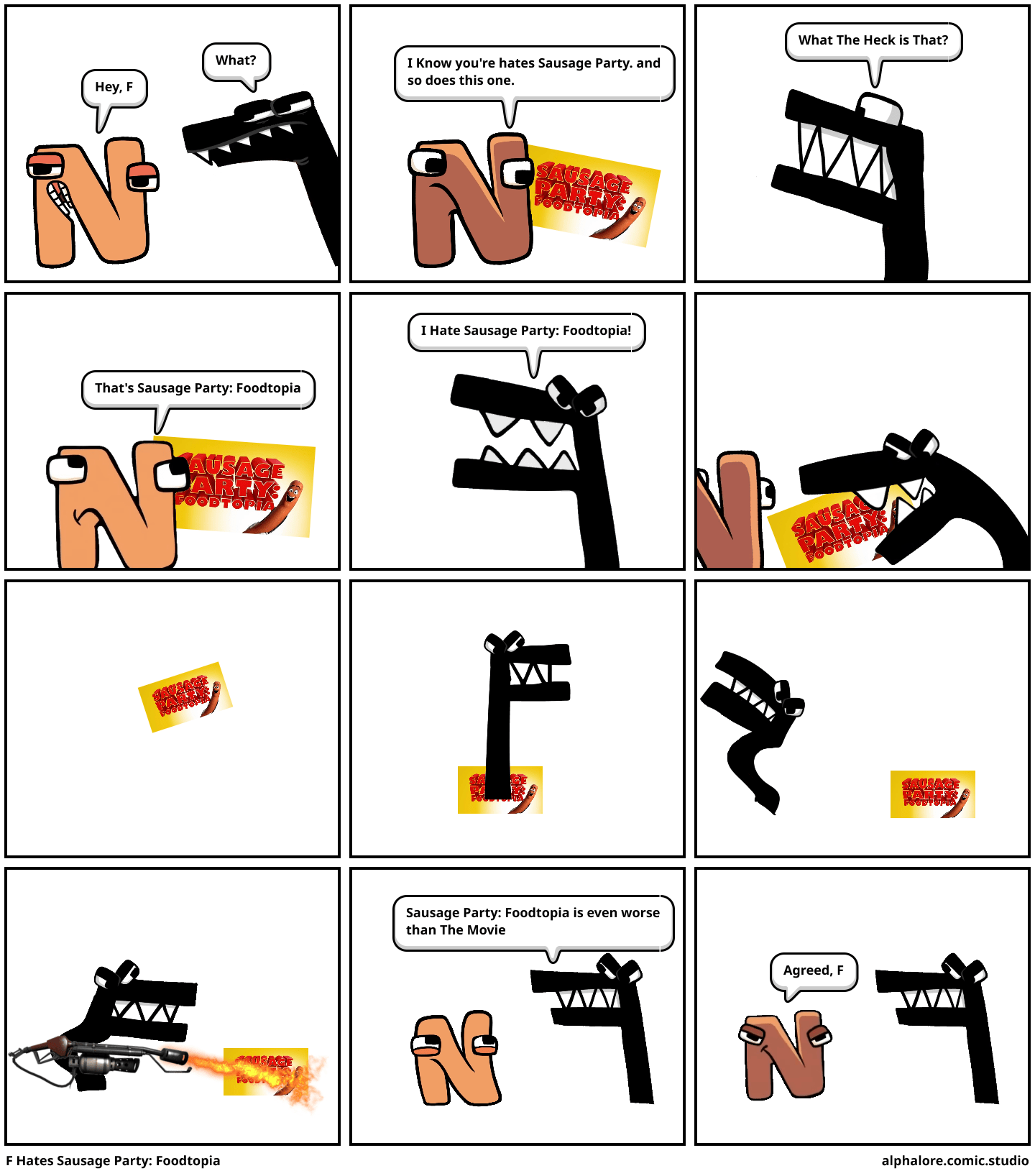 F Hates Sausage Party Foodtopia Comic Studio