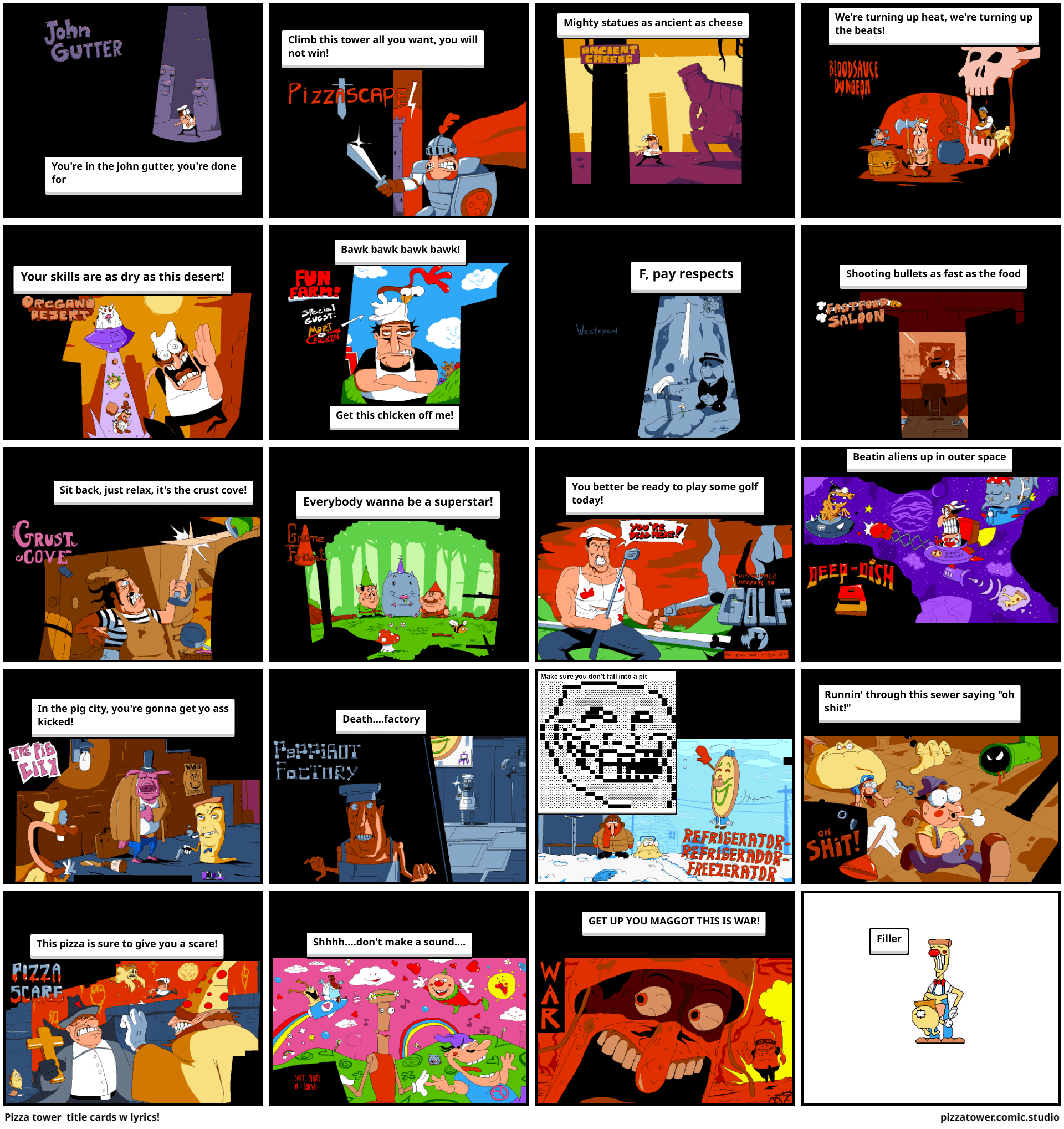 Pizza tower title cards w lyrics! Comic Studio