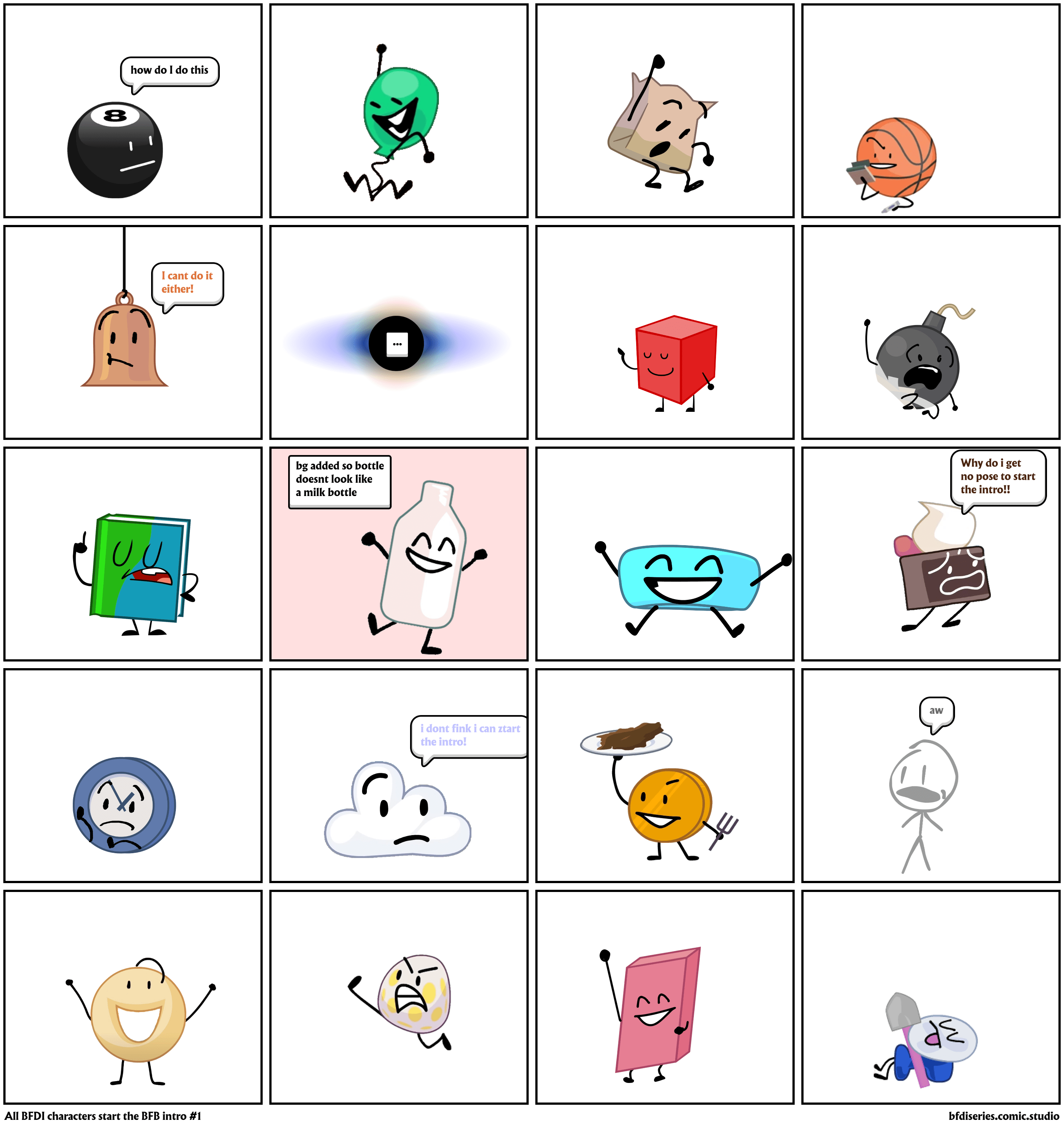 All BFDI characters start the BFB intro 1 Comic Studio