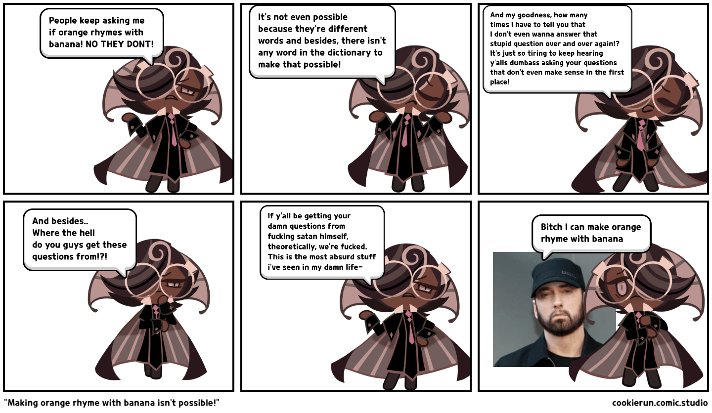 "Making orange rhyme with banana isn't possible!" Comic Studio
