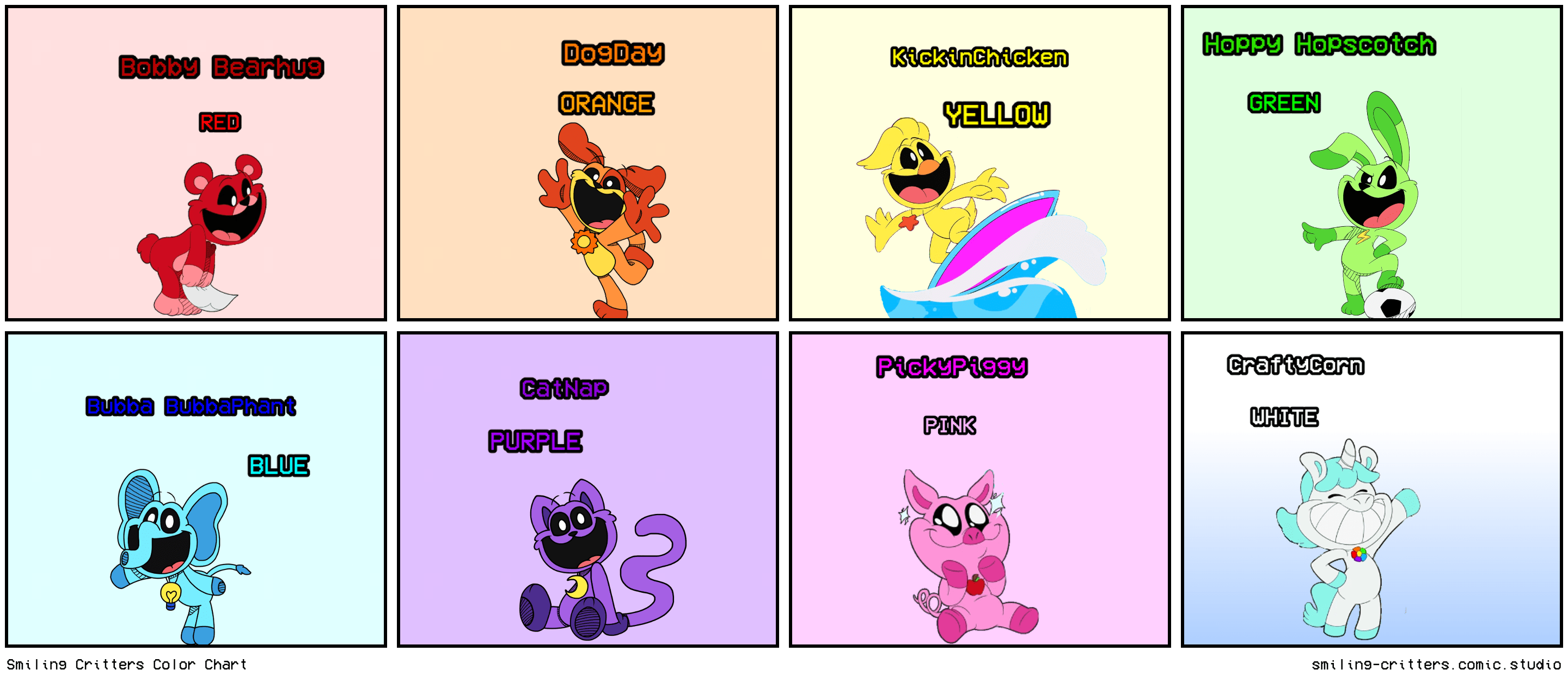 Smiling Critters Color Chart Comic Studio