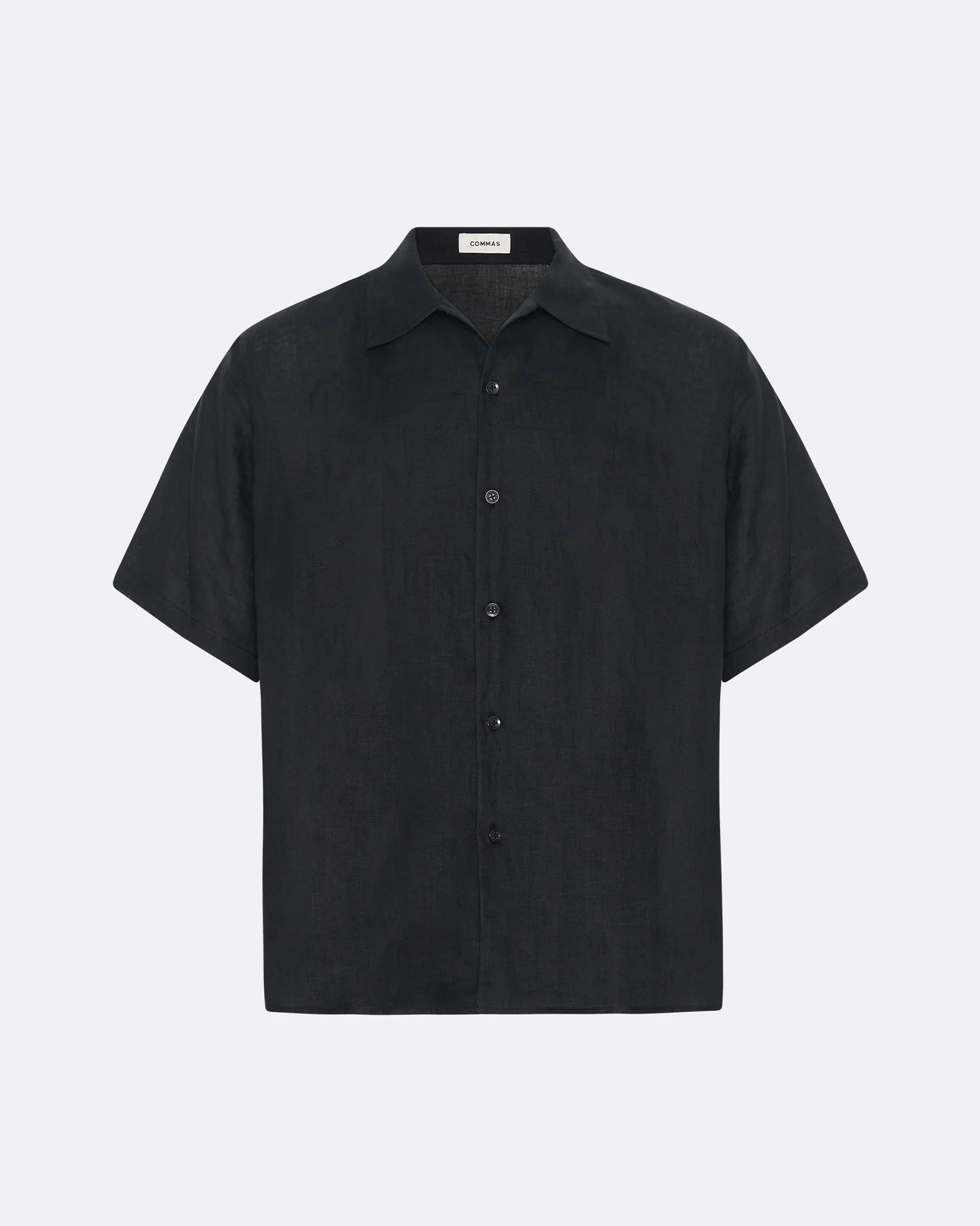 Black Short Sleeve Oversized Linen Shirt COMMAS