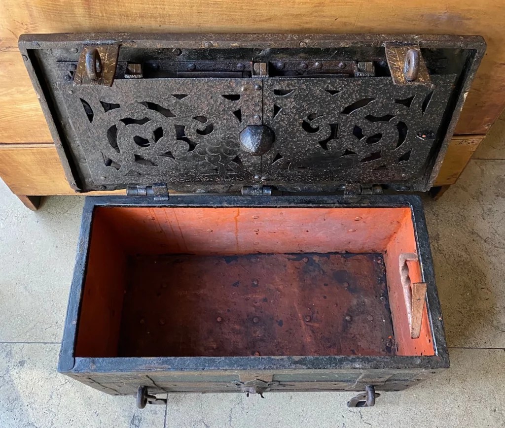 Antique Wrought Iron Treasure Chest/Armada Chest Commodore Coins