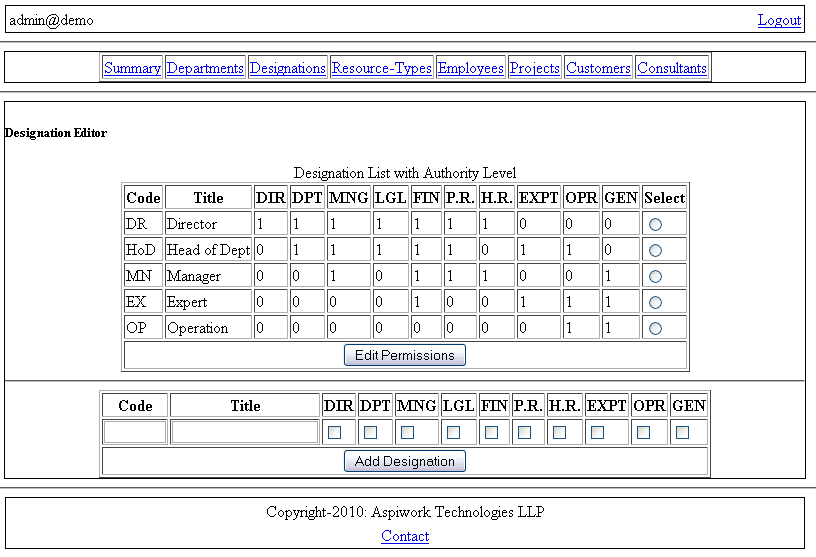 Aspiwork ProductProject Data Management Server