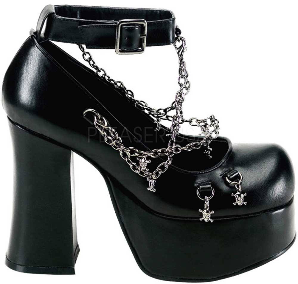 Goth Punk Lolita Chain Strap Mary Jane Platform Pumps Heels Shoes Adult