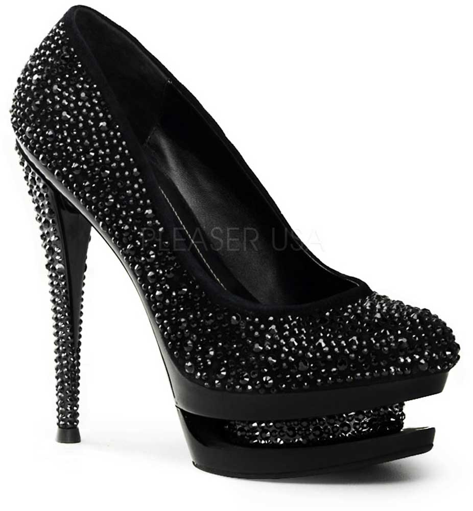 Rhinestone Encrusted Dual Platform Stiletto Pumps High Heels Shoes