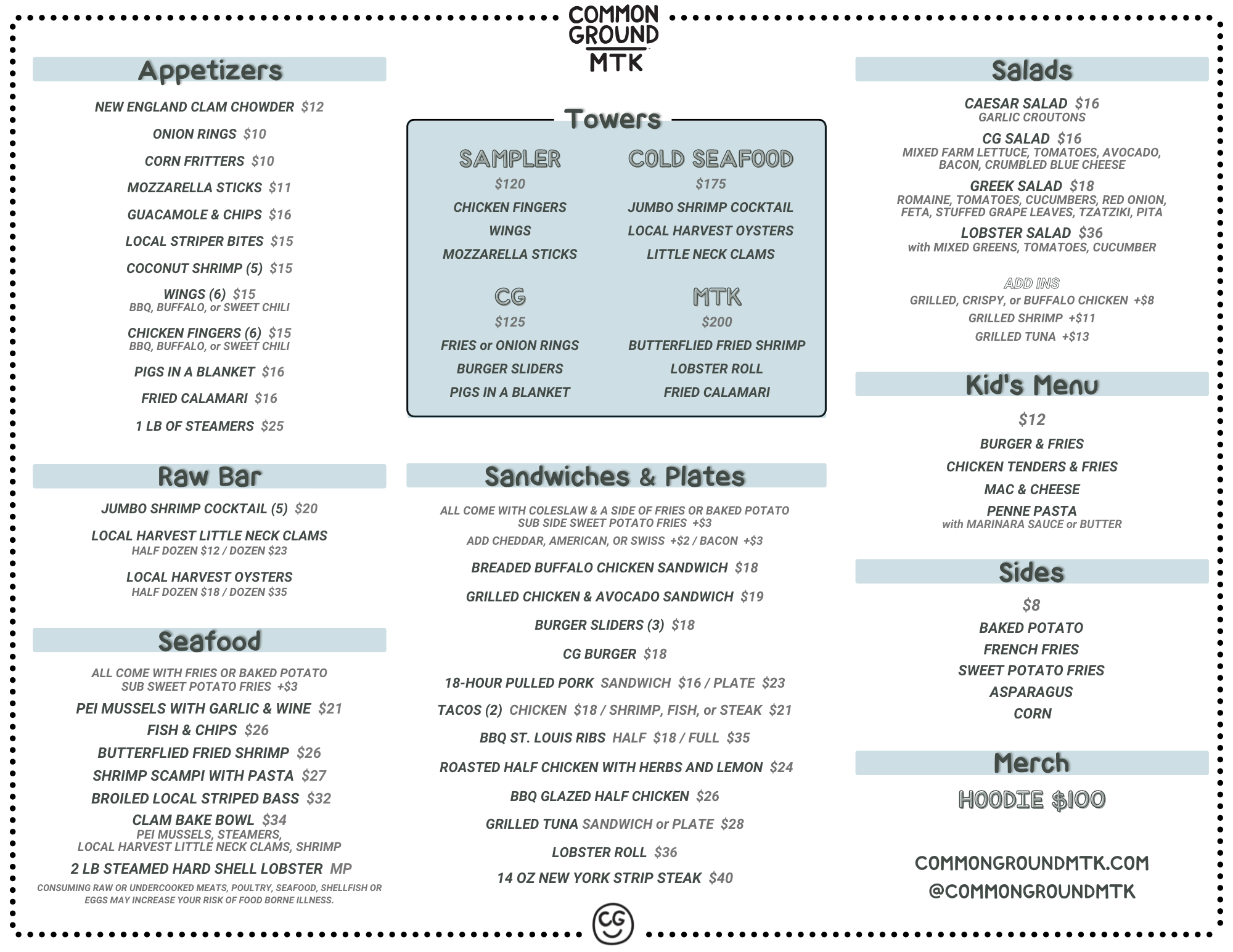 Menus Common Ground Bar Montauk