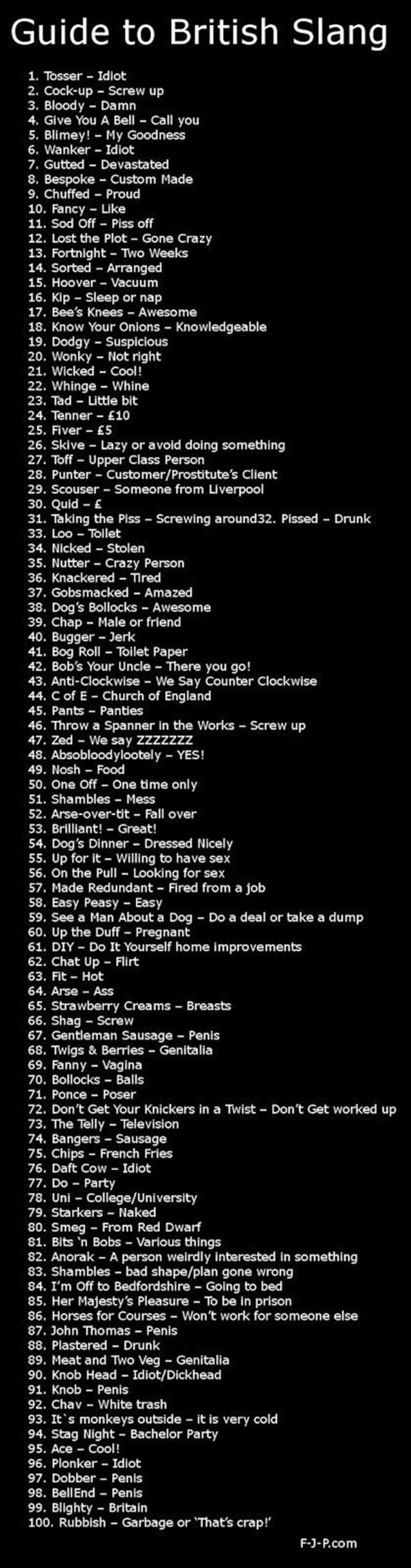 Guide To British Slang Common Sense Evaluation