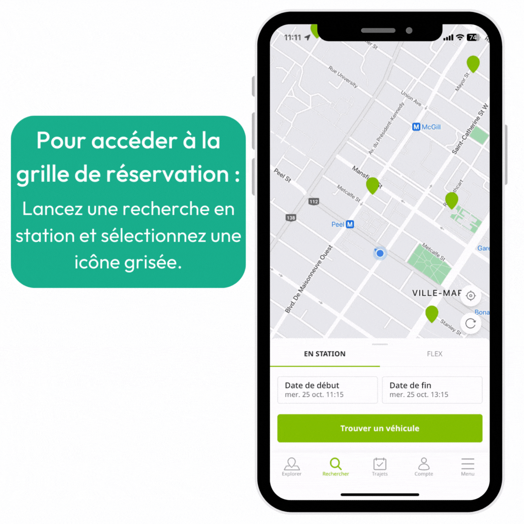 La grille de réservation est dans l'app! Communauto Québec
