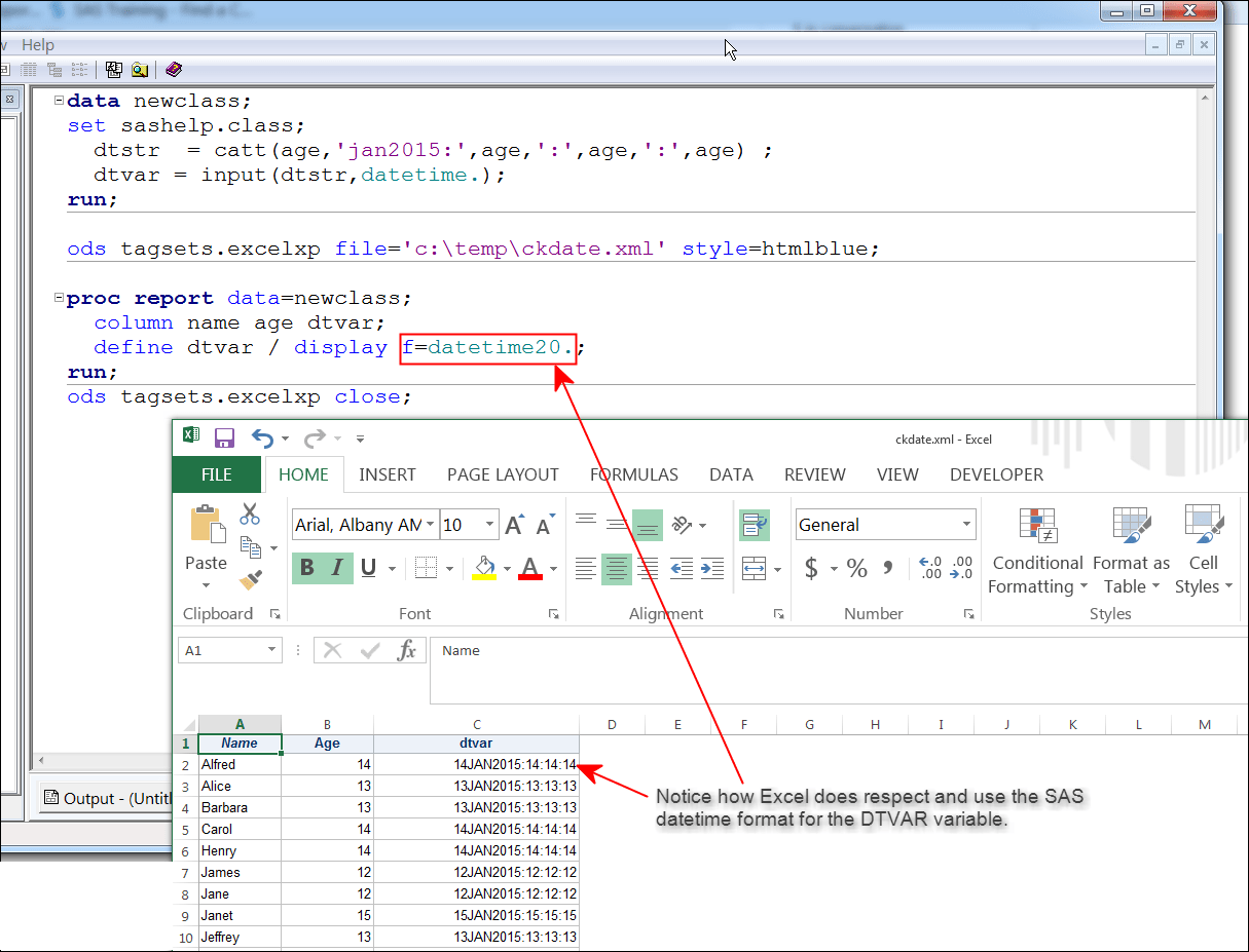 ods tagsets.excelxp proc report datetime9. column displays as text in