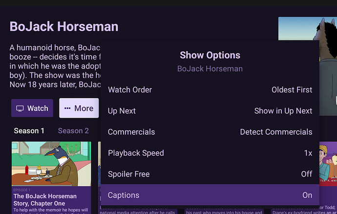 'Show option' to set its default Closed Caption setting - Feature