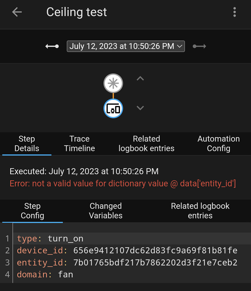 Error not a valid value for dictionary value data['entity_id