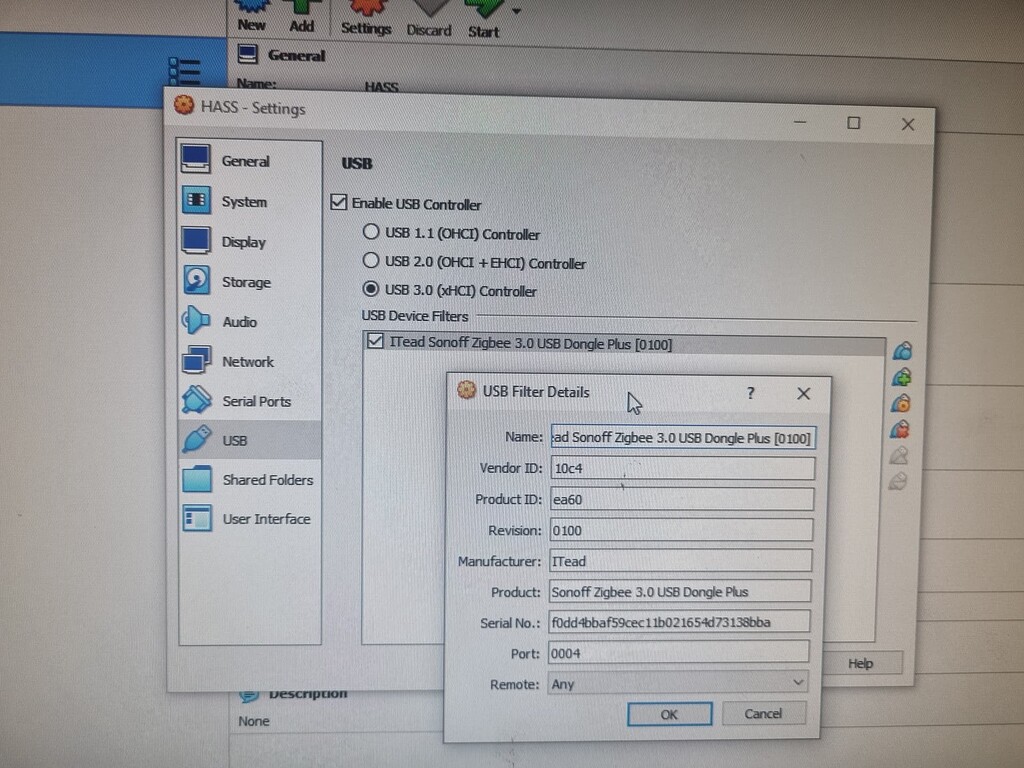 HA wont locate Zigbee USB Has been add in VM Zigbee Home