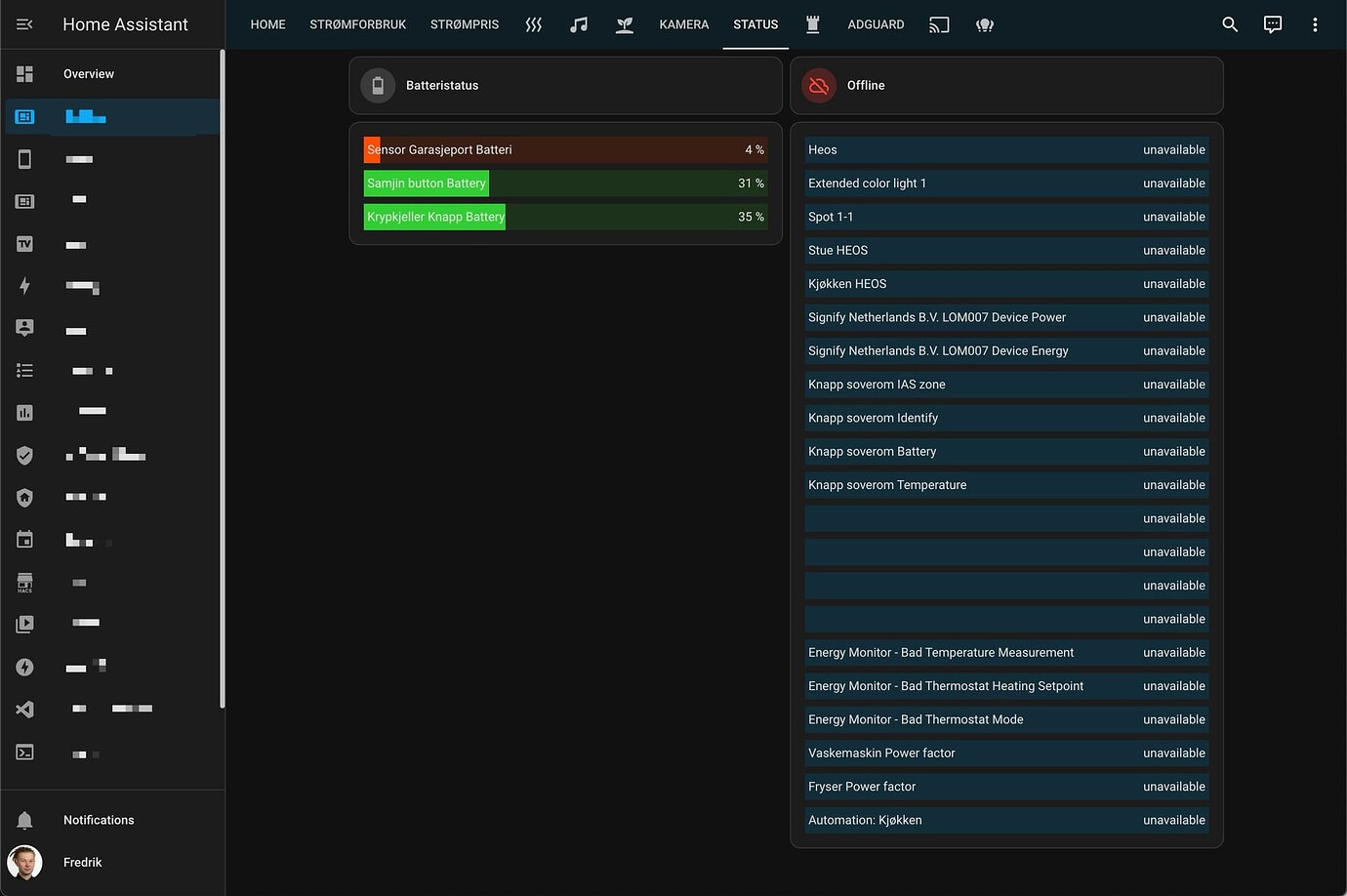 List all ZHA devices that are offline Dashboards & Frontend Home