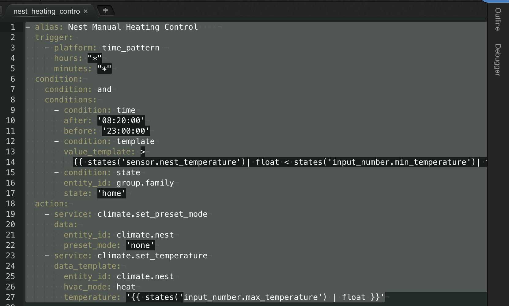 Data template with input number for climate Configuration Home