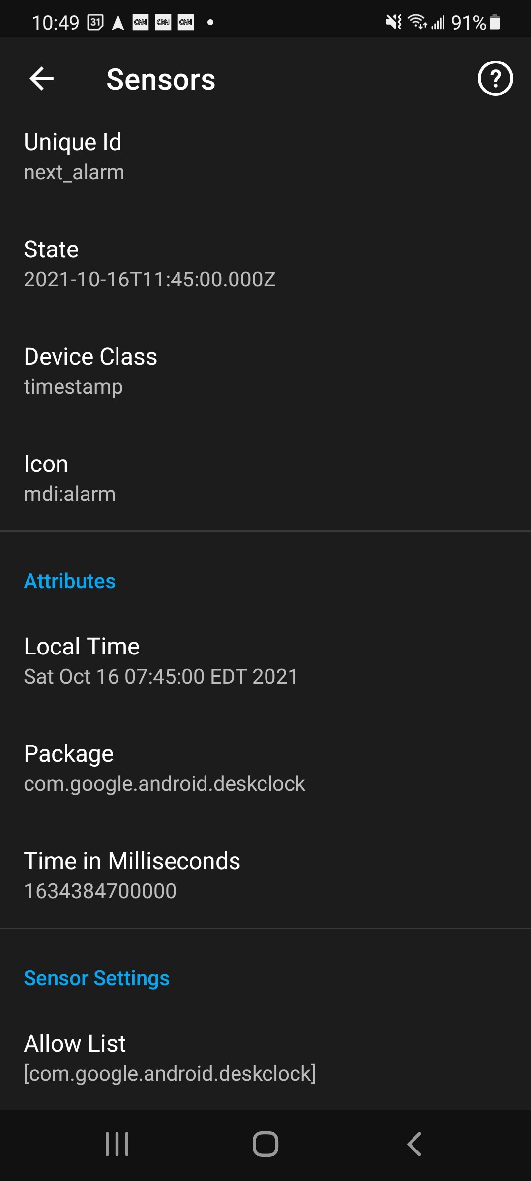 Mobile app for android can't pick up alarm clock time in sensor Home Assistant Companion for