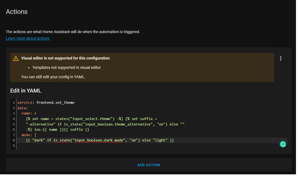 Template not supported Yaml editor in automation Configuration Home