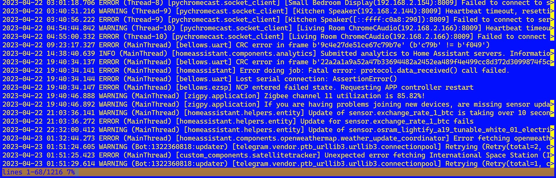 Is there a GUI or yaml way to remove python 'traceback' lines from home