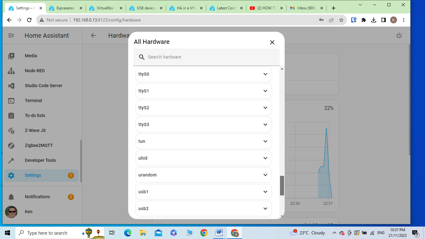 HA wont locate Zigbee USB Has been add in VM Zigbee Home