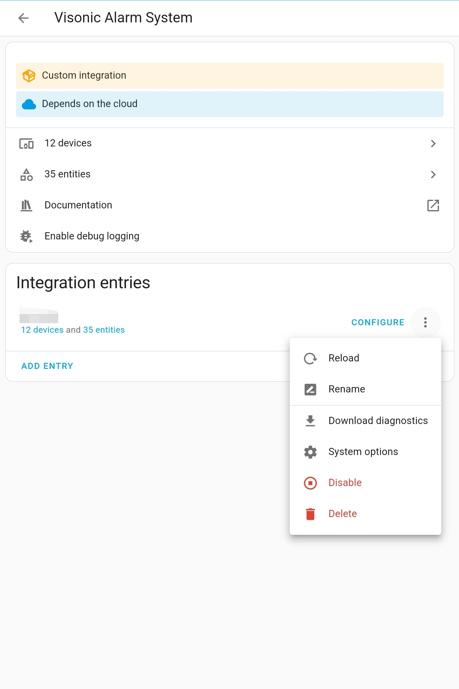 Homeassistant create a rest api integration diy Visonic alarm system