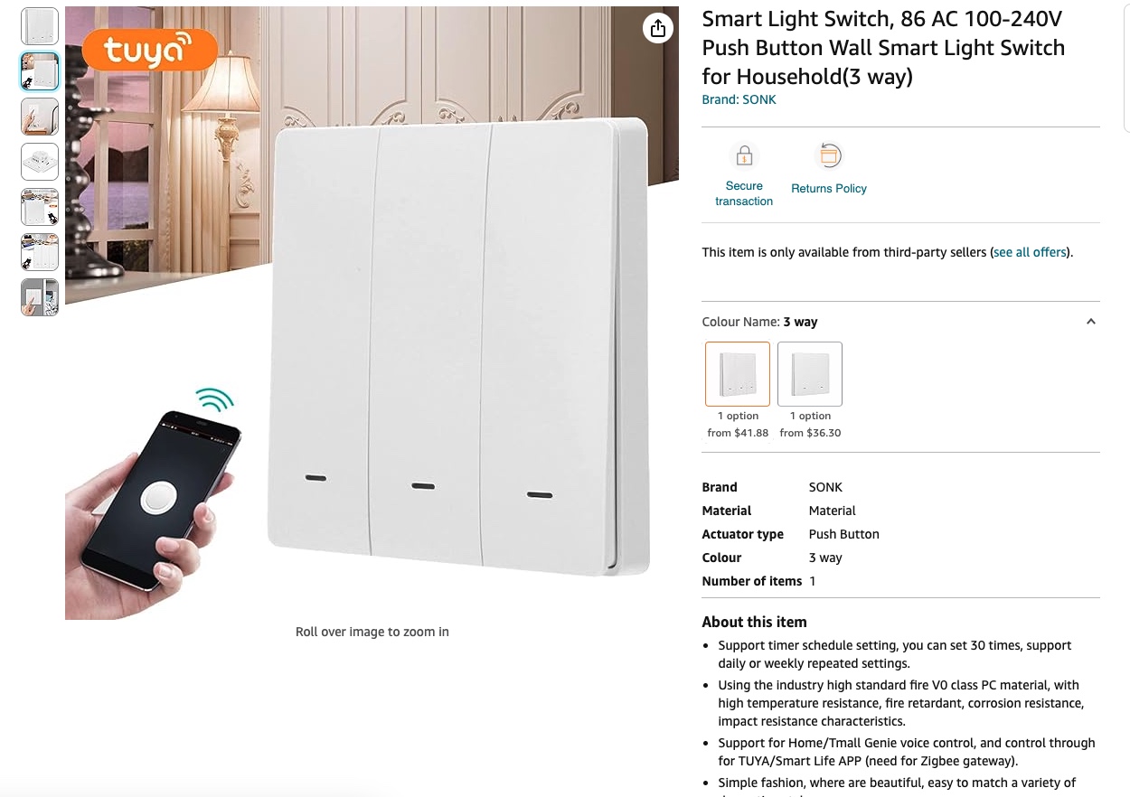 Smart Switch Push Button Wall Switch Zigbee / Tuya / SONK / ZHA