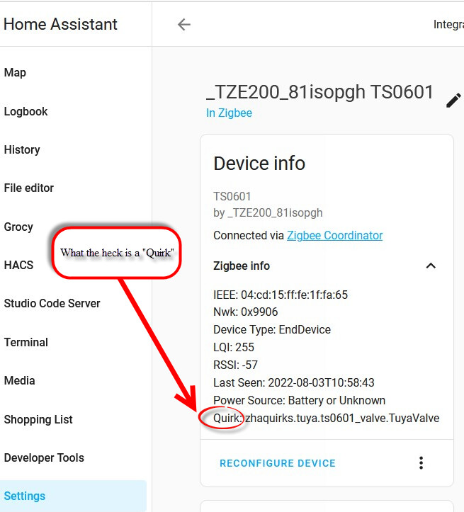 WTH is a "Quirk" in the Zigbee integration UI/GUI? Suggest instead