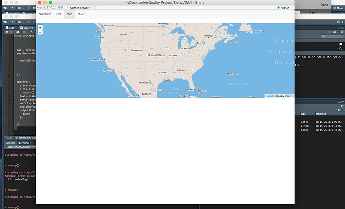 Leaflet Map not creating Circle Markers with tabPanel layout shiny