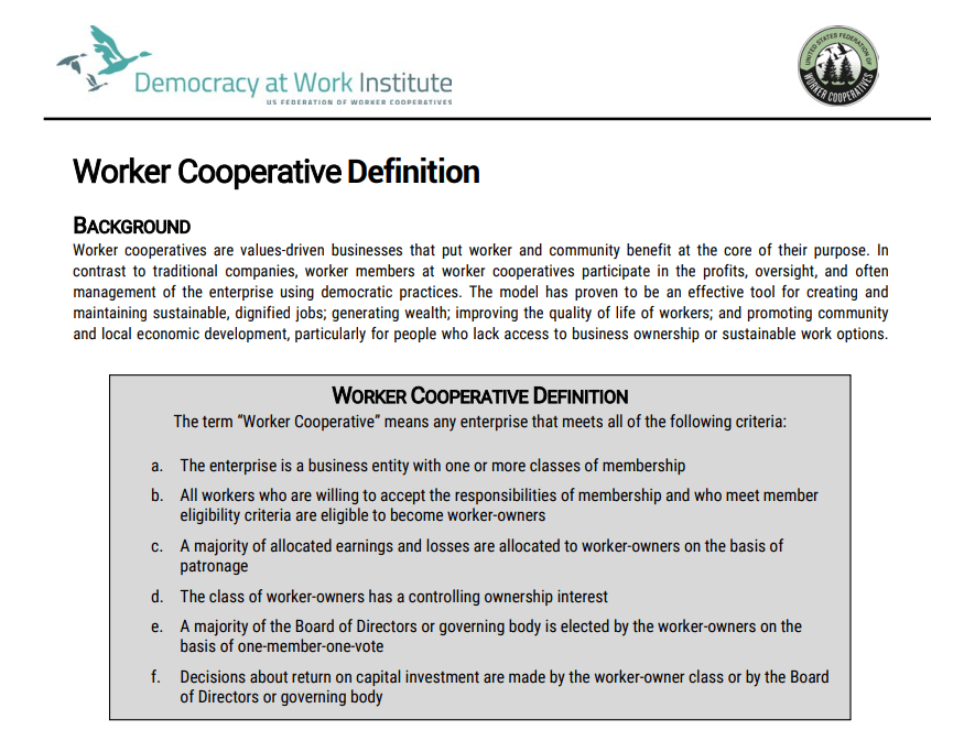 Worker Cooperative Definition