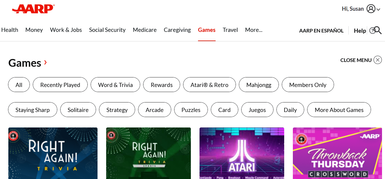 AARP Online Community and Discussion Forums AARP Games Red Bar(01)