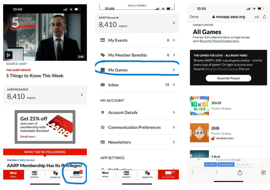 AARP Online Community and Discussion Forums Accessing Games in the