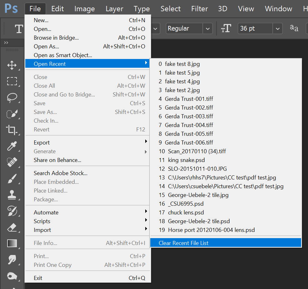 Solved Removing items from recent files list Adobe Support Community