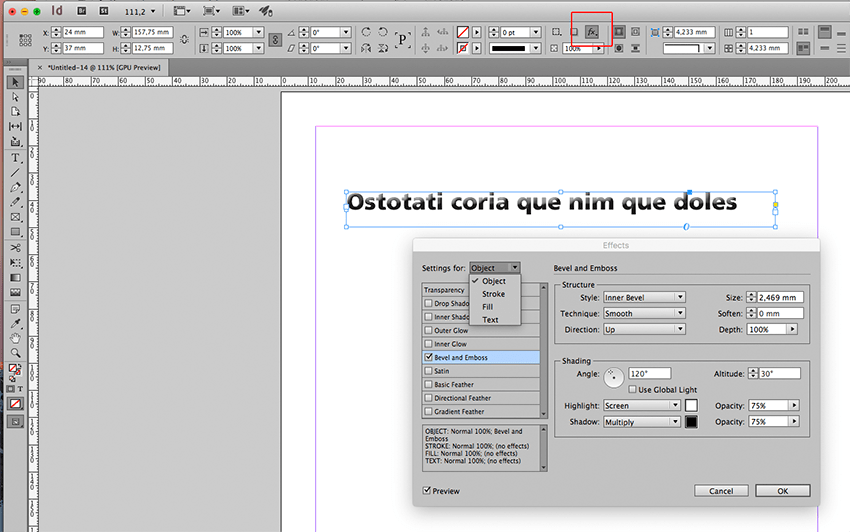 indesign 6 on a mac bevel and emboss Adobe Community 8777430
