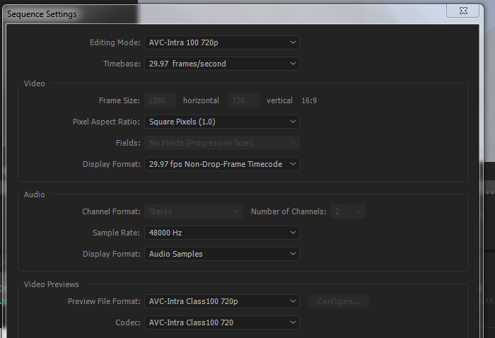 Sequence Settings - Editing Mode and Video Preview... - Adobe Support