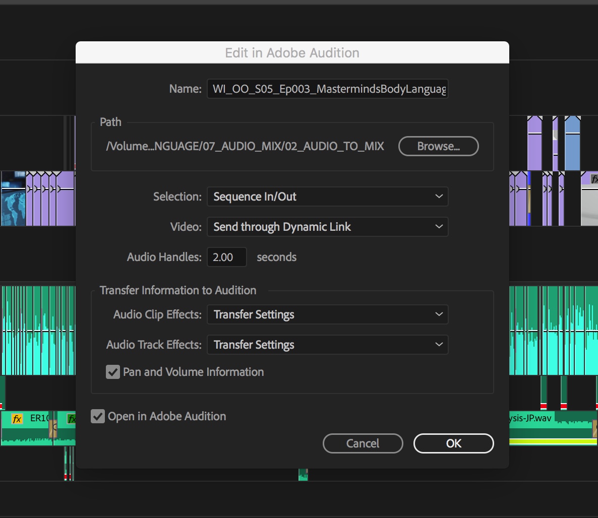 Export Failed to Complete when sending audio to Au... - Adobe Community