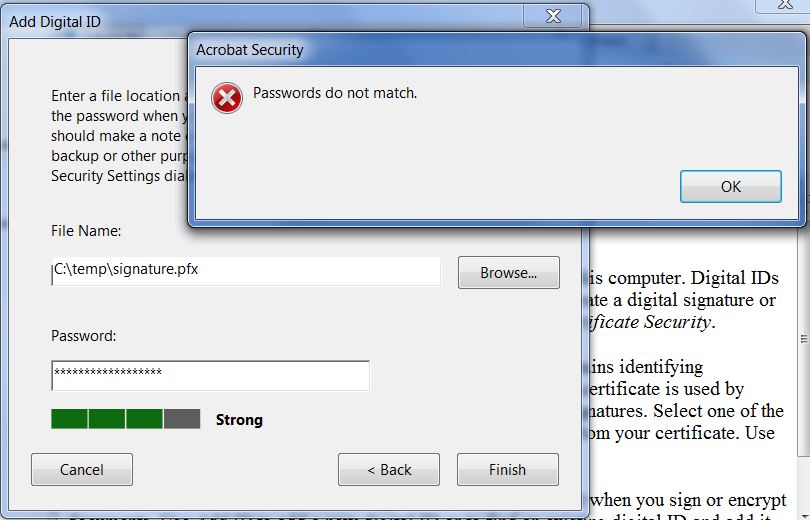 Solved Re Create a new digital ID passwords do not mat... Adobe