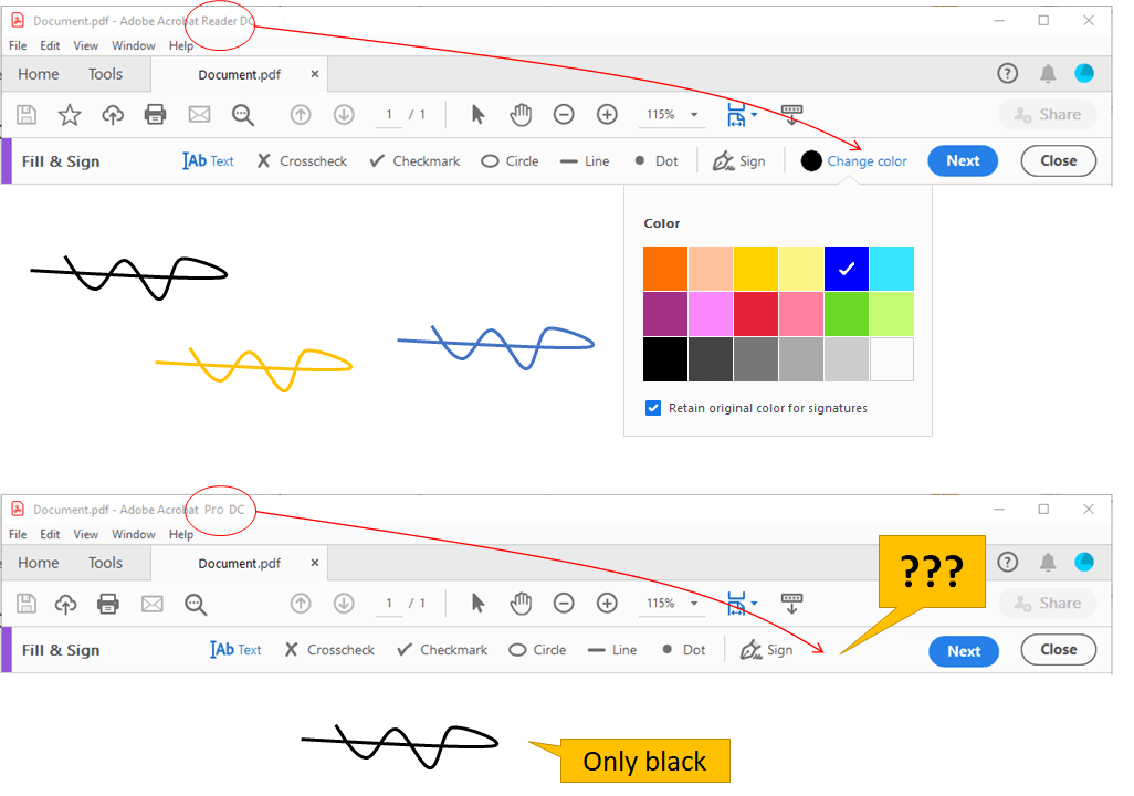 How to change color of signature in Pro version? Adobe Support